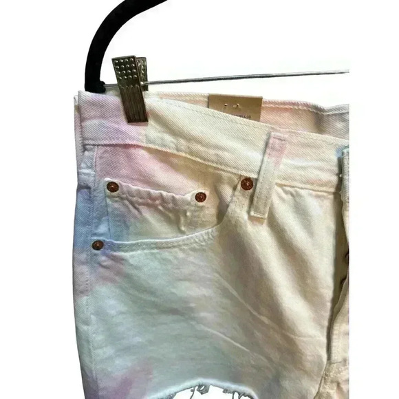 Levi's 501 Button Fly Tie Dye High Rise Distressed White Shorts Size 31, NWT - Picture 3 of 9